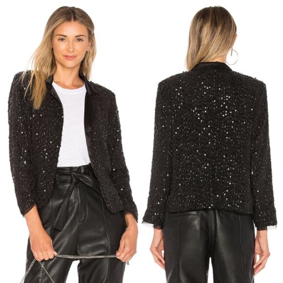 Velvet By Graham & Spencer Black Razi Sequin Blazer Jacket Size Medium - Picture 1 of 8